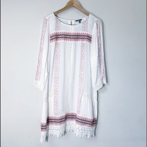 Blue tassel white boho lace midi dress